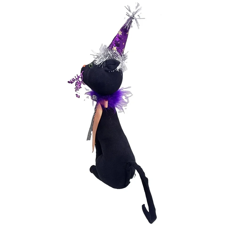 Halloween Black Cat Witch Decor 15in Whimsical Spooky Figurine Witchcore